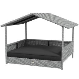 Wicker Dog House Outdoor with Canopy, Rattan Dog Bed with Water-resistant Cushion, Raised Pet Bed for Small, Medium Breeds up to 66 lbs, 20" in L (Option: Gray-830x175x690 mm)