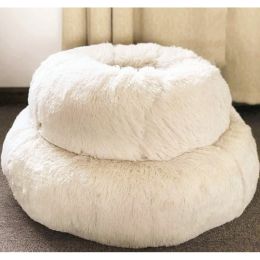 Dog Beds For Small Dogs Round Plush Cat Litter Kennel Pet Nest Mat Puppy Beds (Option: White-50cm)
