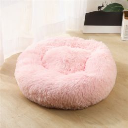 Dog Beds For Small Dogs Round Plush Cat Litter Kennel Pet Nest Mat Puppy Beds (Option: Light pink-120cm)