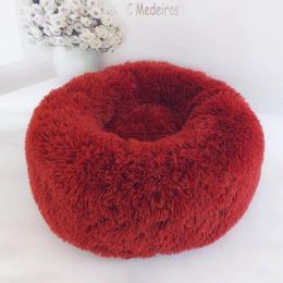 Dog Beds For Small Dogs Round Plush Cat Litter Kennel Pet Nest Mat Puppy Beds (Option: Red-80cm)