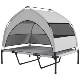 Elevated Dog Bed with Removable Canopy, Portable Outside Raised Pet Cot with Cooling Pad, Storage Bag, 42" x 30" x 37" (Option: Light Gray-760x180x90 mm)