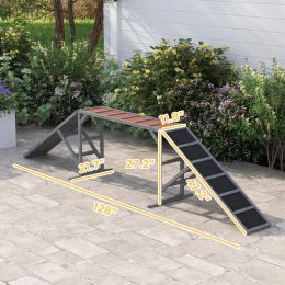 PawHut Dog Agility Equipment Ramp With Safety Bar, Non-slip Surface, For Walk And Pause Training, Gray (Option: Gray)